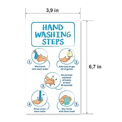 Hands Washing Steps Sign Stickers. 2 Adhesive Vinyls of 3,9 x 6,7 inches