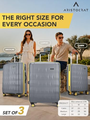 Image of Aristocrat Comet Set of 3 (Cabin+Medium+Large) Hard Case Trolley Bags, Grey