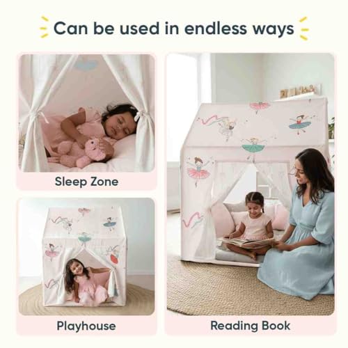 Image of Curious Cub Kids Tent House|Baby Tent House for Kids 2-5 Years|Princess Print Play House for Children with Curtain & Easy Setup|Ideal for Screen Free Play Time,Pretend Play,Reading|Gift for Children