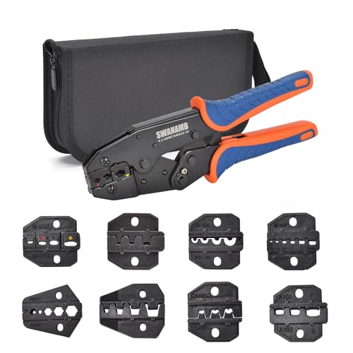 SWANAMB Wire Crimping Tool Set Ratcheting Wire Crimper Tool with 9pcs Interchangeable Dies For End-sleeves Ferrule and Insulated and Non-insulated Connectors Terminal