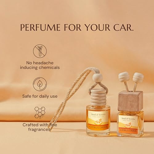 Image of Soul & Scents 16ml Luxury Car Perfumes Fresh | Citrus Drive | 2-in-1 Hanging Pod & AC Vent Air Freshener | Premium Wooden Car Fragrance Accessory | Long Lasting Odour Eliminator | Pack of 2