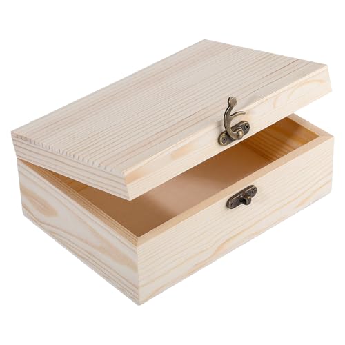 WSICSE Unpainted Wood Box with Hinged Lid - 7.1x5.1x2.8 for Crafts DIY Storage Jewelry & Gift Box and Hobby Organization