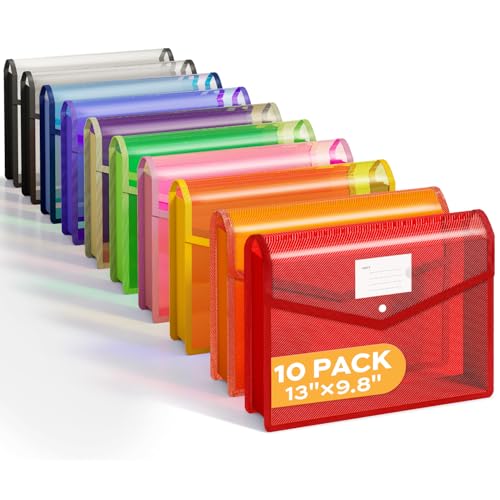Deli 10 Pack Plastic Expanding File Folder, Folders for Documents with Snap Closure, Colorful File...
