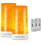 Bestview LED Flame Lights with Remote & Timer,4 Modes USB Rechargeable Battery Operated Fire Flic...