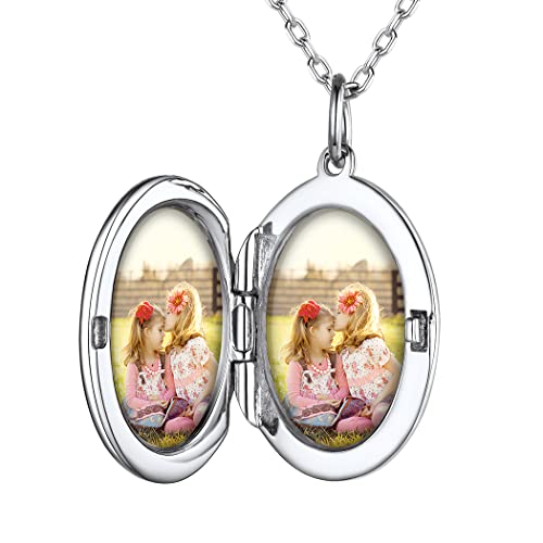 PROSILVER Damen personalisiert Medaillon zum Öffnen mit 2 Bilder 925 Silber aufklappbar Oval Anhänger Halskette Foto Amulett Schmuck für Muttertag Valentinstag