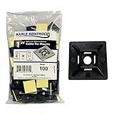 Kable Kontrol Zip Tie Mounts, 1” Sq, Black, 100 Pcs, Adhesive Backed Multi-Purpose UV-Resistant Moun