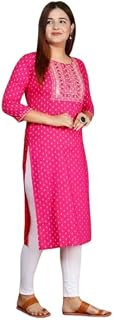 Women's Pink Embroidered Kurti, Rayon, 3/4 Sleeve, Ethnic Wear LDC4 Price In India