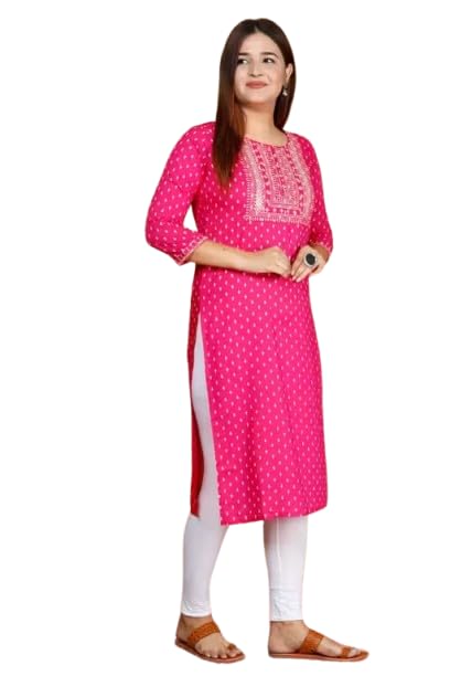 Women's Pink Embroidered Kurti, Rayon, 3/4 Sleeve, Ethnic Wear LDC4 - Review, Price and Buying Guide