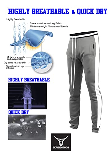 Screenshot-S41700 Mens Hip Hop Premium Slim Fit Comfort Track Pants - Athletic Fitness Fashion Urban Lifestyle Streetwear Bottoms-Grey/White-Xlarge #TOP1