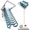 TECHTONGDA 10.5ft Attic Ladder Pull Down Ceiling Folding Loft Ladder Stairs Blue 13 Steps Mg-Al Alloy Opening Size 27.5'' x 47.2'' Attic Stairs Adjustable Height & Space Saving