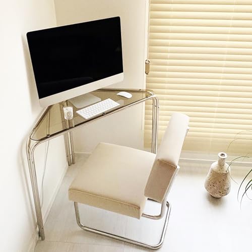 Bureau d'angle triangulaire en verre trempé et acier pour petit espace - 4