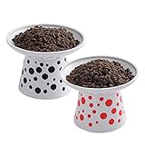 Extra Wide Ceramic Raised Cat Bowls, 6.25 Inch Round Food and Water Bowls for Elder Big Cats and...