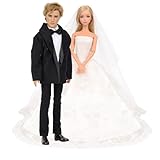BARWA Wedding Set White Wedding Dress with Veil and Formal Suit Outfit for Boy and Girl Dolls