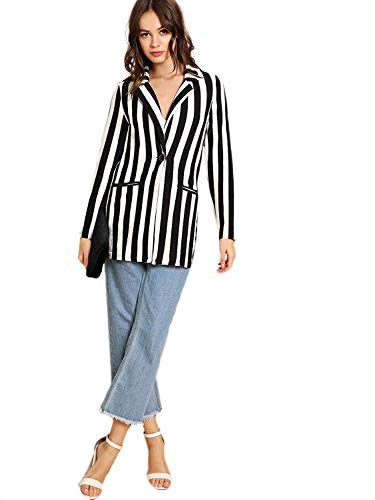 Floerns Women's Casual Work Office Open Front Striped Blazer4