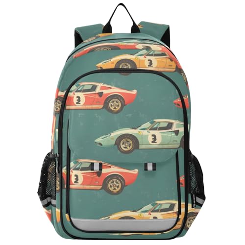 Sac à dos rétro voitures de course pour école et ordinateur portable