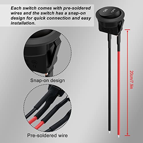 Weideer 10Pcs On/Off Switch 12V Rocker Toggle Switch Spst Mini 20Mm 6A/250V 10A/125V Ac Circle 12 Volt Switch With Wires For Car Rv Marine Boat Kcd1-5-101-On Off-X #TOP2