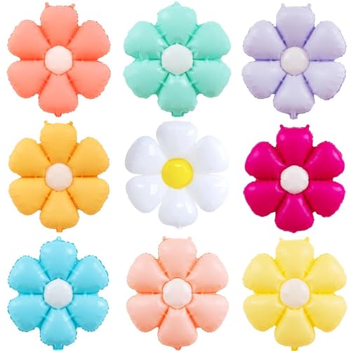 XLENGO 9 PCS Daisy Balloons Colorful Flower Balloons for Baby Shower Wedding Groovy Daisy Theme Birthday Flower Party Decorations(9 Colors)