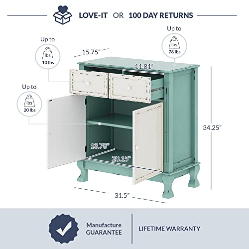 Belleze Rustic 32 Inch Wood Entryway Sideboard Cabinet, Antique Farmhouse Vintage Traditional Accent Storage Chest, Two Tone Living Room Decor - Abbey (Sea Foam Green) #TOP2