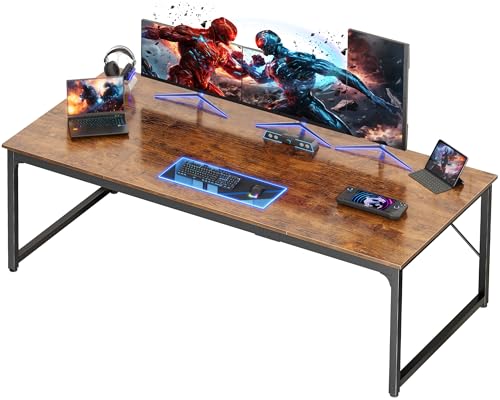 Image of PRAISUN 70.8 X 29.5 Inch Computer Desk with Deeper Desktop, Gaming Office Writing Work Desk for Home Office, Study, Bedroom, Work from Home, Metal Frame, Rustic Brown