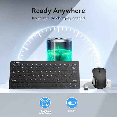 Image of TECKNET Wireless Keyboard and Mouse Combo, 2.4G Mini Cordless Computer Keyboard and Mouse Set, Silent Adjustable 1600 DPI, Quiet Click, Lag-Free for Computer, Laptop, PC, Windows, Mac, Chrome OS