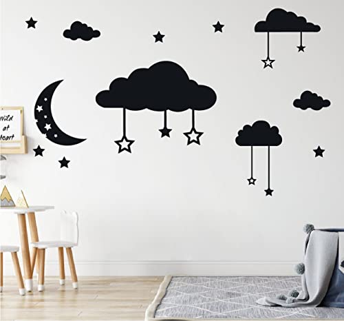 Vinilos Decorativos Nube, Luna y Estrellas para Pared