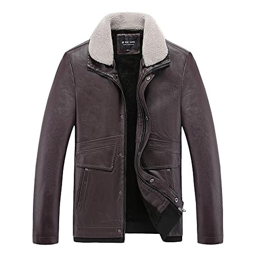 Vinter skinnjacka för män Plus Fleece Slim Youth Varm pälskrage Jacka-Brun_3XL