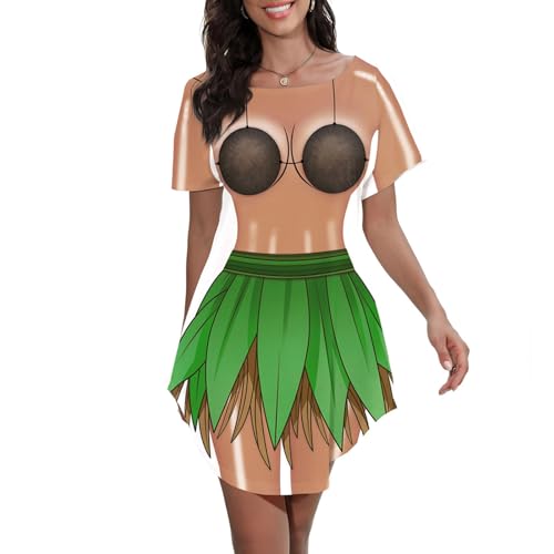 Women's Cute Bikini Printed T Shirt Dress Short Sleeve Baggy Shirt Beach Fun Swimwear Cover Up Dress