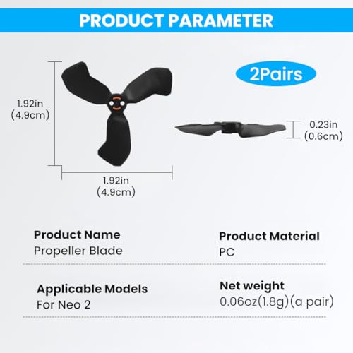 Image of ZORBES Compatible with Neo 2 Drone Spare Propeller Set, 2 Pair Replacement Drone Blades for Maintenance, Stable Flight & High Efficiency Lightweight Propellers