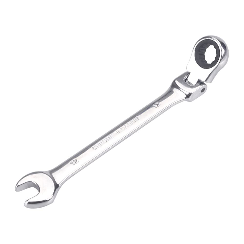 Chrome 通用 Flzosper 12Mm Metric Flex-Head Gear Wrench,Box End Head 72-Tooth Ratcheting Combination Wrench Spanner