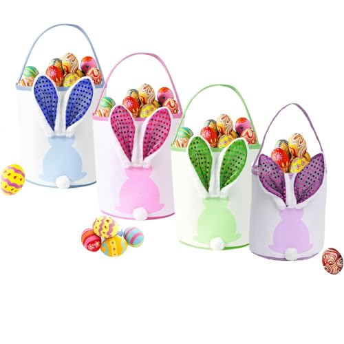 4PCS Easter Bunny Baskets Empty with Lights, Large Easter Egg