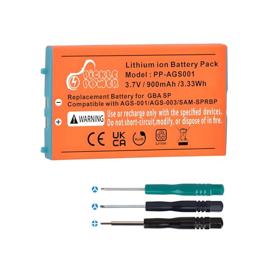 Gameboy Advance SP Battery, Pickle Power 900mAh Rechargeable Battery with Tool Kit for Nintendo GBA SP Game Consoles