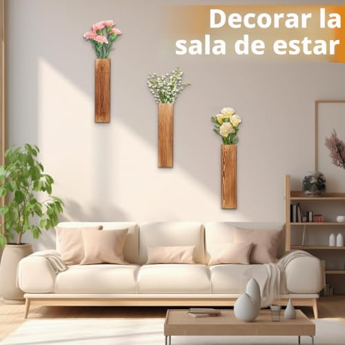 Jarrones de pared decorativos de madera para flores secas en estancias interiores 6