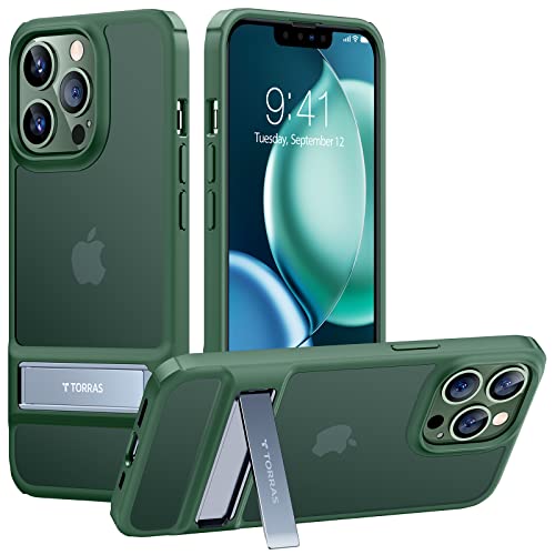 TORRAS MarsClimber for iPhone 13 Pro Max Case,[8X Military Armor-Level Shockproof] [3 Stand Ways Kickstand] Translucent Stand Cover Phone Cases for iPhone 13 Pro Max Case, Alpine Green