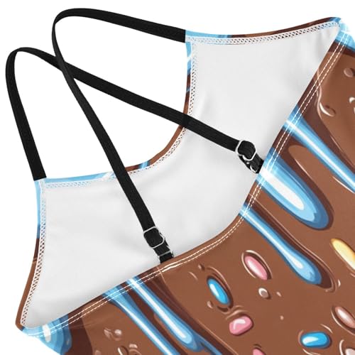 Pigsaly Girls One Piece Swimsuits Chocolate Beans Glaze Sprinkles Kids Cross Back Swimwear Beach Sport Bathing Suit 3T4
