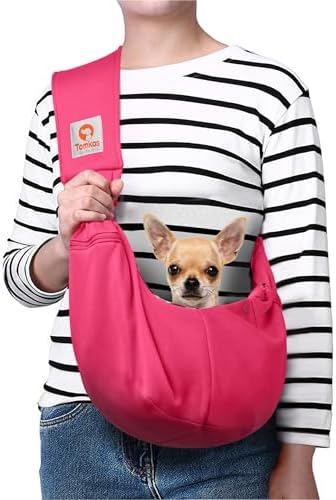 TOMKAS Dog Sling Carrier for Small Dogs Puppy Carrier for Small Dogs (Rose red, Adjustable Strap & Zipper Pocket, S – Adjustable Strap)