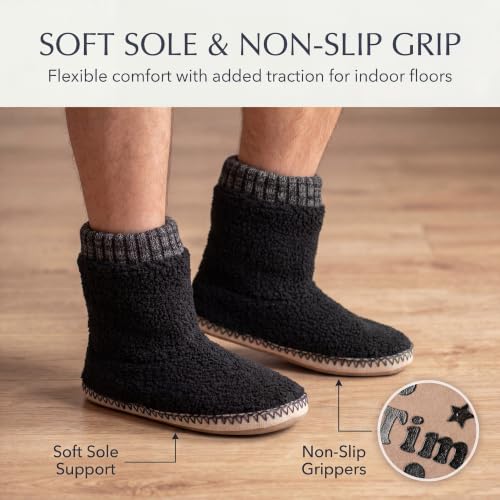 Image of cosyone1997 Boot Slippers for Men Indoor Non Slip Soft Sole | Textured knit upper, fuzzy lining, ankle-high coverage and cushioned insole for cold floors; machine washable