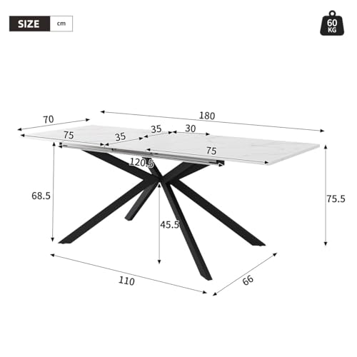 Mesa de comedor extensible con 4 sillas giratorias en MDF de efecto mármol 5