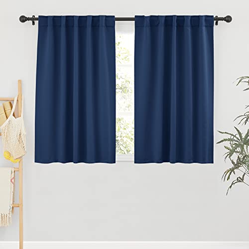 Image of RYB HOME Blackout Curtains for Bedroom - Small Window Treatment Panels Full Privacy Thermal Insultaed Solar Drapes for Bathroom Dining Basement, Wide 42 x Long 45, Navy, 2 Pcs