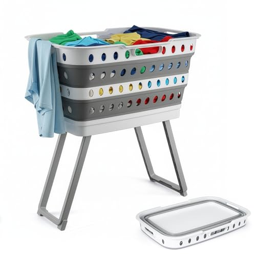 LN Cozy CORNE Large Capacity Foldable Laundry Basket with Standing Legs Collapsible Hamper