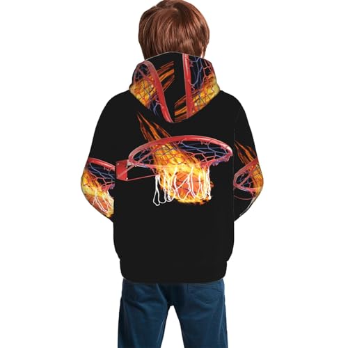 Flame Basketball Boy, Girls Sports Shirt Youth Pullover Fashion Hooded Sweatshirt2