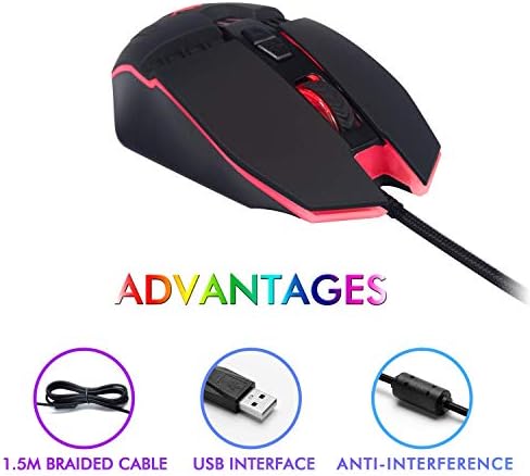 LYCANDER Gaming Mouse, Wired Optical USB Mice with Adjustable dpi up to 6400, 7 Buttons, LED, 1.5M Cable