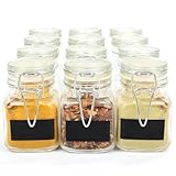 12 Mini Clip Top Glass Spice Storage Jars - 32 ml Glass Canister Containers with Lids, Labels and Chalk Pen | Perfect for Spice Storage, Jam, Honey, Gifting | Dishwasher & Microwave-safe | M&W