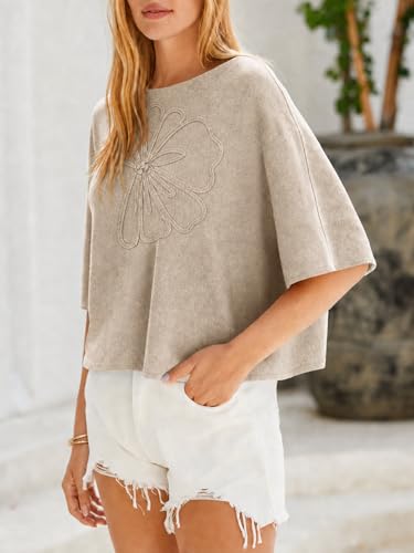 Image of Cicy Bell Womens Half Sleeve Sweaters Oversized Boat Neck Knitted Pullover Sweater Trendy Casual Loose Fit Fall Tops