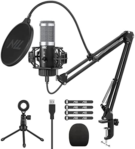 Condenser Microphone for PC Computer, NLL USB Microphone for Recording with Boom Arm, Pop Filter and Tripod Stand for Streaming, Gaming, Podcasting, YouTube, NK-002