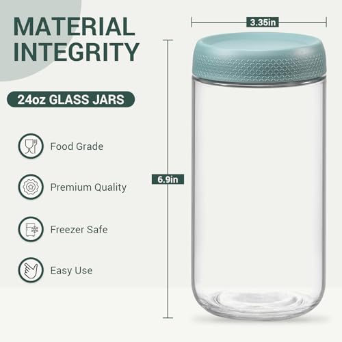 Image of NETANY 6-pack 24oz Glass jars with Airtight Lids, Overnight Oats Containers with Lids, Wide mouth Mason Salad jars, Glass Food Storage Containers for Snacks Yogurt Spice Sugar
