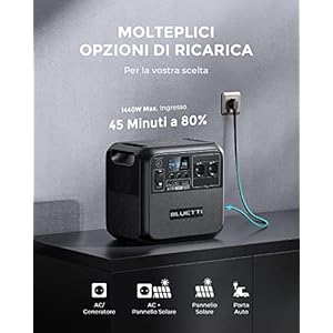 BLUETTI Centrale Elettrica Portatile AC180, 1152Wh LiFePO4 Generatore Solare 2 1800W (2700W Picco) AC Uscite, 0-80% in 45 Min, Emergenza Elettricità per Campeggio, Fuori Rete, Interruzioni Corrente - immagine 5
