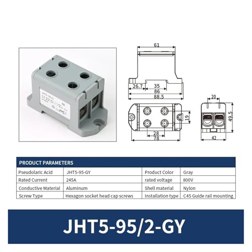 Câble sur rail DIN JHT5 95 mm² pour tableau de distribution compact en aluminium ou cuivre