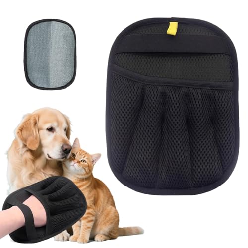 Image of Qpets Pet Hair Removal Glove, Anti-Static Pet Deshedding Grooming Glove, 5-Finger Design, Mesh Fabric & Wrist Strap Design, Quickly Remove Shedding Cat Dog Hair on Couch, Bed, Clothes (21.5x17CM)