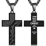 Esrial Regalos de graduación: collar de cruz para hombre, crucifijo con versículo bíblico de Jesús, colgante de acero inoxidable de 18 + 2 pulgadas, confirmación de bautismo cristiano, regalos