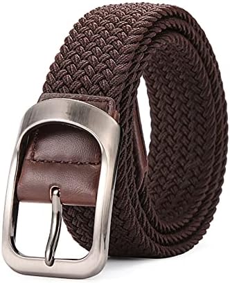 Key-Bridge Canvas Elastic Belts For Men Belt Mens Womens Boys Woven Braided Stretch Belts with Single Prong Buckle Casual (Coffee)